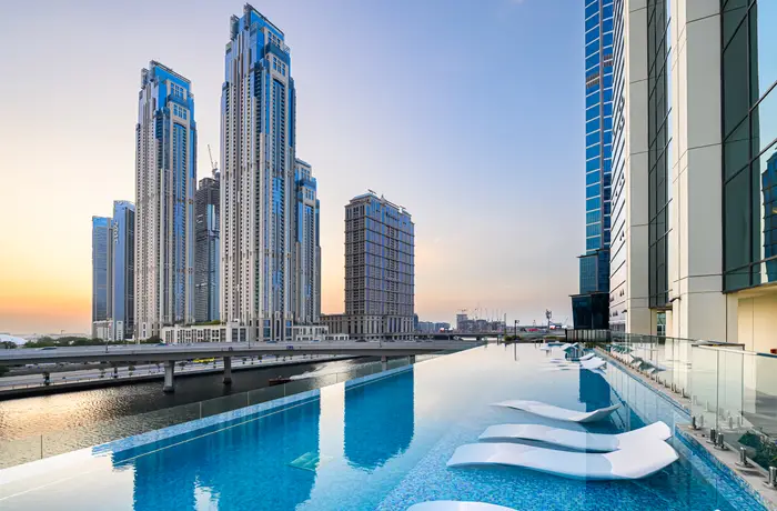 Infinity pool with skyline view
